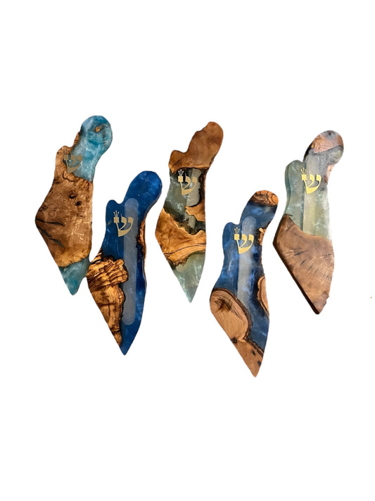 Israel Shaped Mezuzah - Olive Wood & Resin Collection